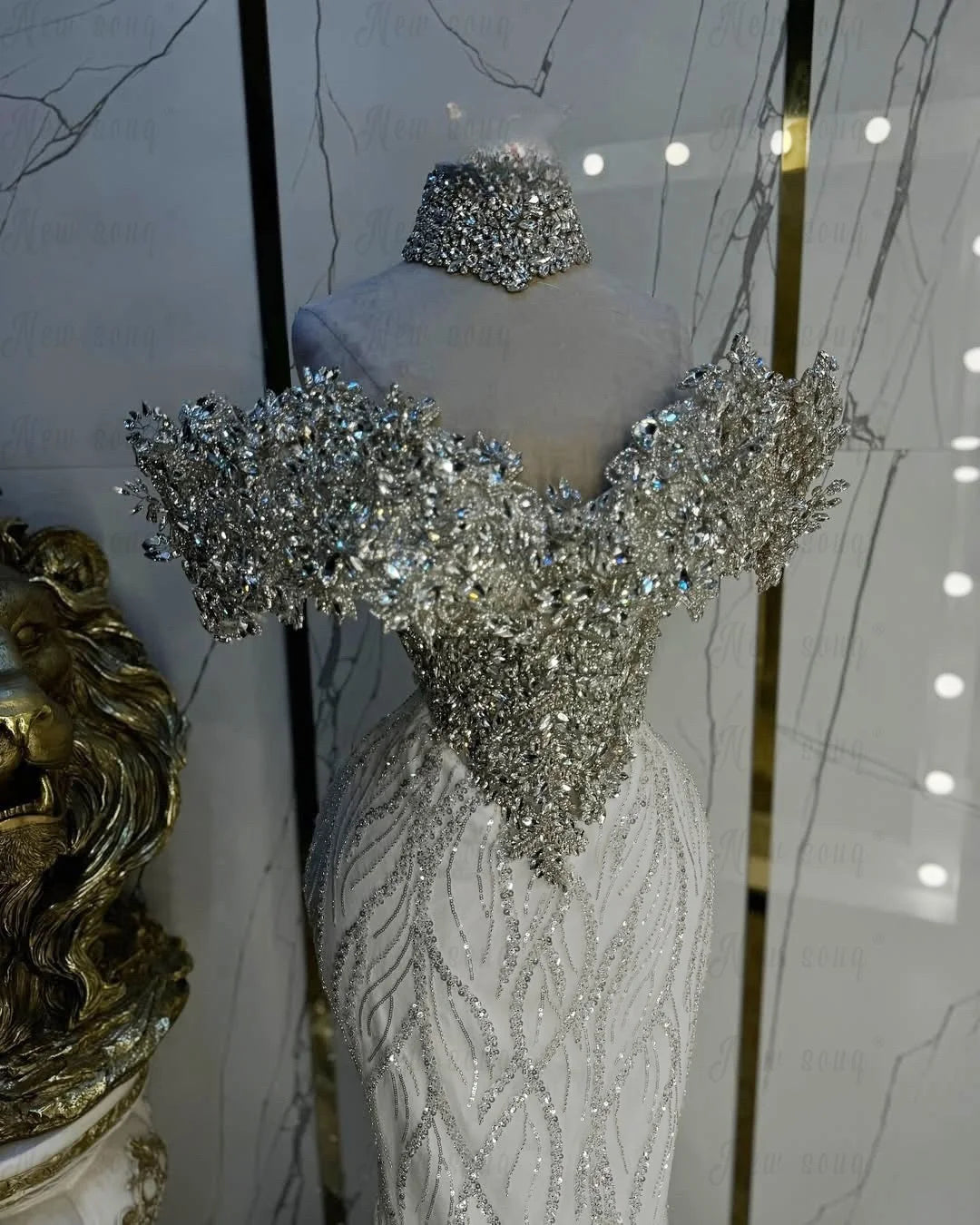 White Long Evening Dress 2025 Luxury Silver Beaded Lace Wedding Party Gowns Dubai Second Reception Dress Bridal Gowns Customized Badiee Stylez