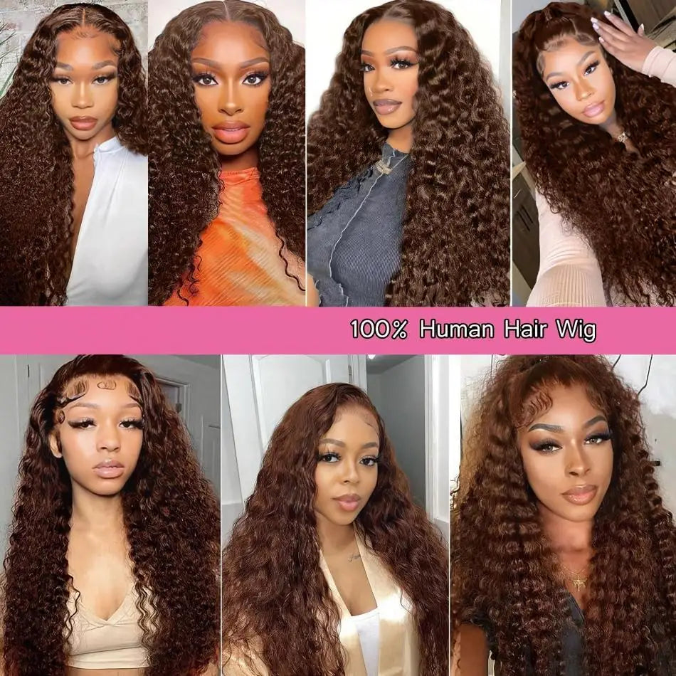13X4 Chocolate Brown Curly Lace Front Wigs Colored 100% Human Hair Wigs Pre Plucked Deep Wave 13X6 Hd Lace Frontal Brazilian Wig Badiee Stylez
