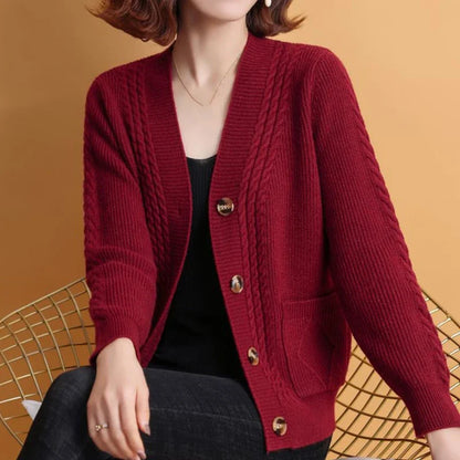 Rimocy Autumn Winter Knitting Cardigan Women 2024 Single Breasted V-Neck Sweater Woman Solid Color Long Sleeve Jumoer Coat Mujer