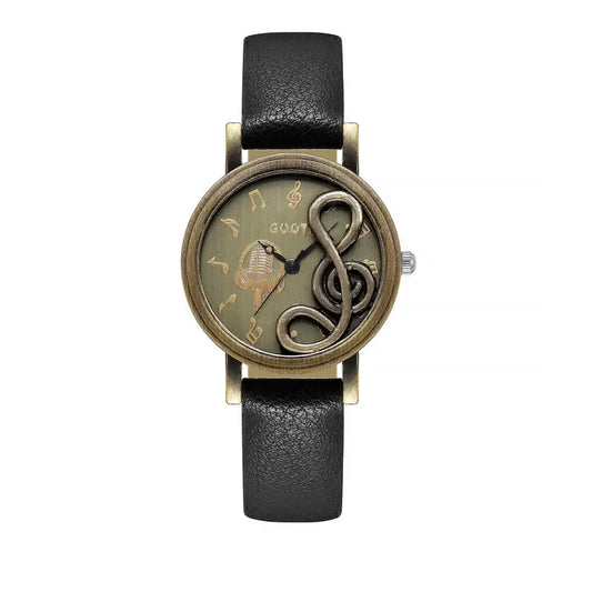 Vintage Women Watches Personalized Music 3D Style Leather Band Ladies Dress Waches Casual Outdoor Wristwatch Relogio Feminino Black