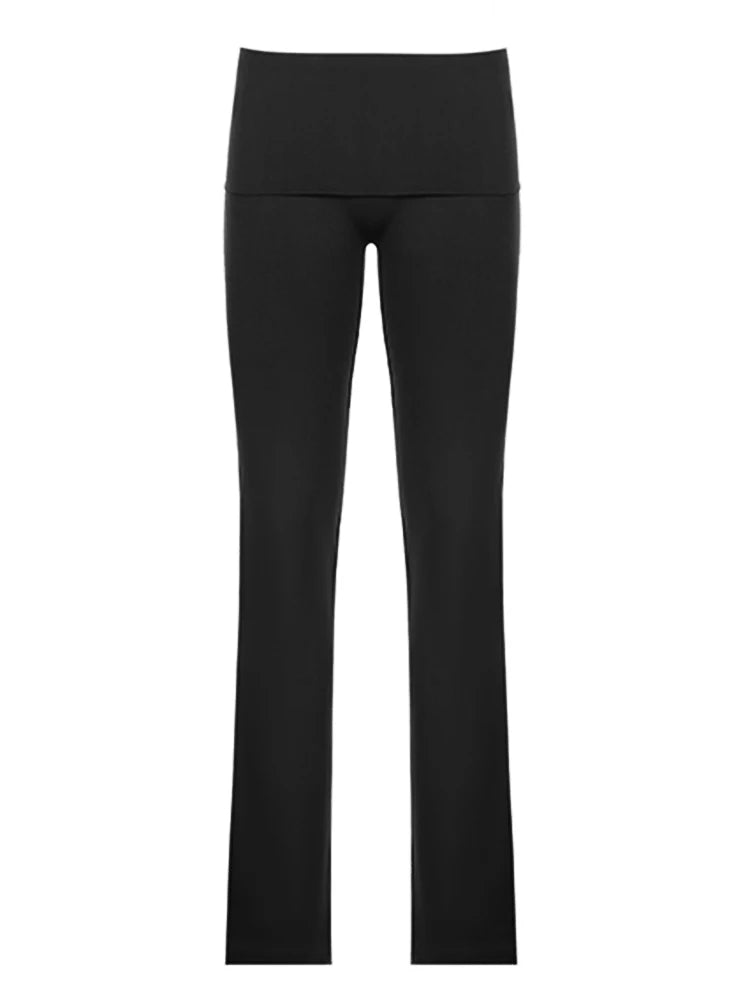 Cuteandpsycho Solid Chic Casual Straight Pants Basic Streetwear 2000s Y2K Trousers for Women Fashion Korean Harajuku Bottoms black