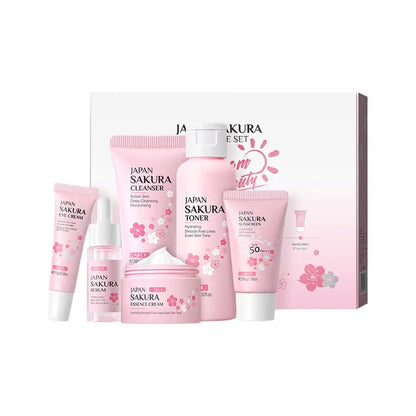 6pcs/Set Sakura Skin Care Sets Face Cream Serum Toner Facial Cleanser Sunscreen Eye Cream Face Skin Care Set Product Gift box Badiee Stylez