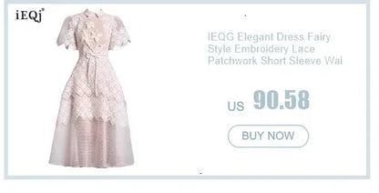 IEQJ Fashion Pink Embroidered Sequins Dress Women's Round Neck Ruffles Half Sleeves Ankle-length Dresses New 3A132 Badiee Stylez