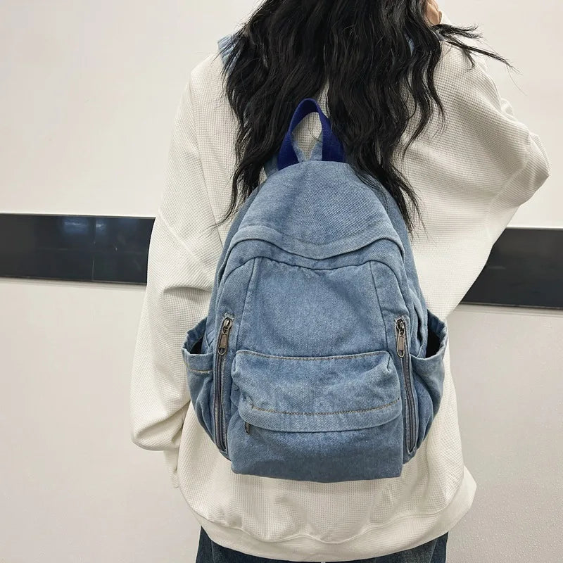 Large Capacity Denim Backpack Custom Embroidered Name Boys Girls Travel Backpack Personalized Daily Rucksack with Any Names