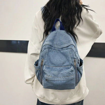 Large Capacity Denim Backpack Custom Embroidered Name Boys Girls Travel Backpack Personalized Daily Rucksack with Any Names
