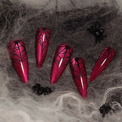24pcs Manicure Long Almond False Nails Stiletto Ballerina Fake Nials Detachable Halloween Bat French Nail Tips DIY