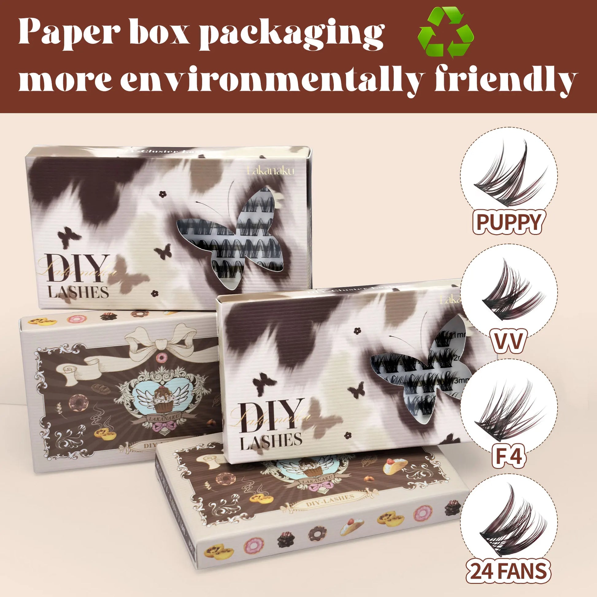 LAKANAKU Brown Cluster DIY Lashes Natural Soft Cashmere Brown Eyelashes Extension DIY False Lashes Save Time For Beginner Makeup