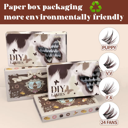 LAKANAKU Brown Cluster DIY Lashes Natural Soft Cashmere Brown Eyelashes Extension DIY False Lashes Save Time For Beginner Makeup