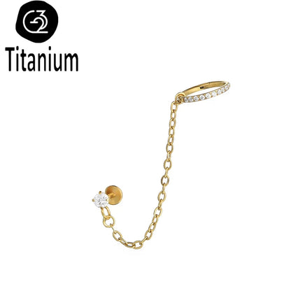 Chain Earring with Labret Ear Stud ASTM G23 Titanium Piercing Nose Ring Cartilage Helix Daith Punk Lip Piercing Body Jewelry 16G Golden Earring2