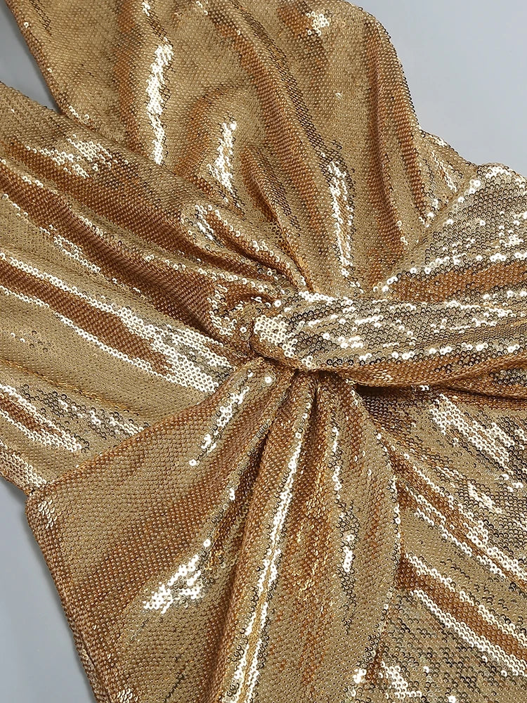 Women's Sleeveless Gold Sequin Jumpsuit Sexy V Neck Sparkle Sequined High Waist Wide Leg Pants Jumpsuit Celebrity Evening Party Badiee Stylez