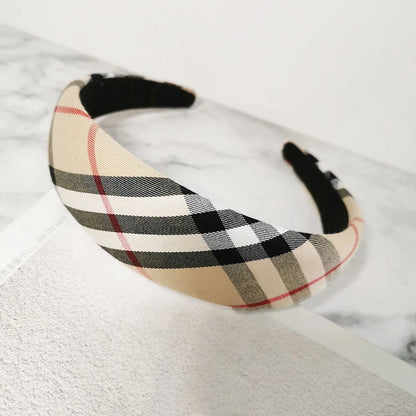 Classic Elegant Double Layer Korean Style Striped Plaid Hairband Hair Accessories For Women Light Coffee