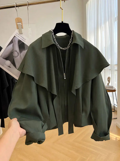 Korean Fashion Cloak Casual Capes Jacket Women's 2024 Autumn Winter Jacket Top Fall Outfits Y2k Streetwear New in Outerwear Goth
