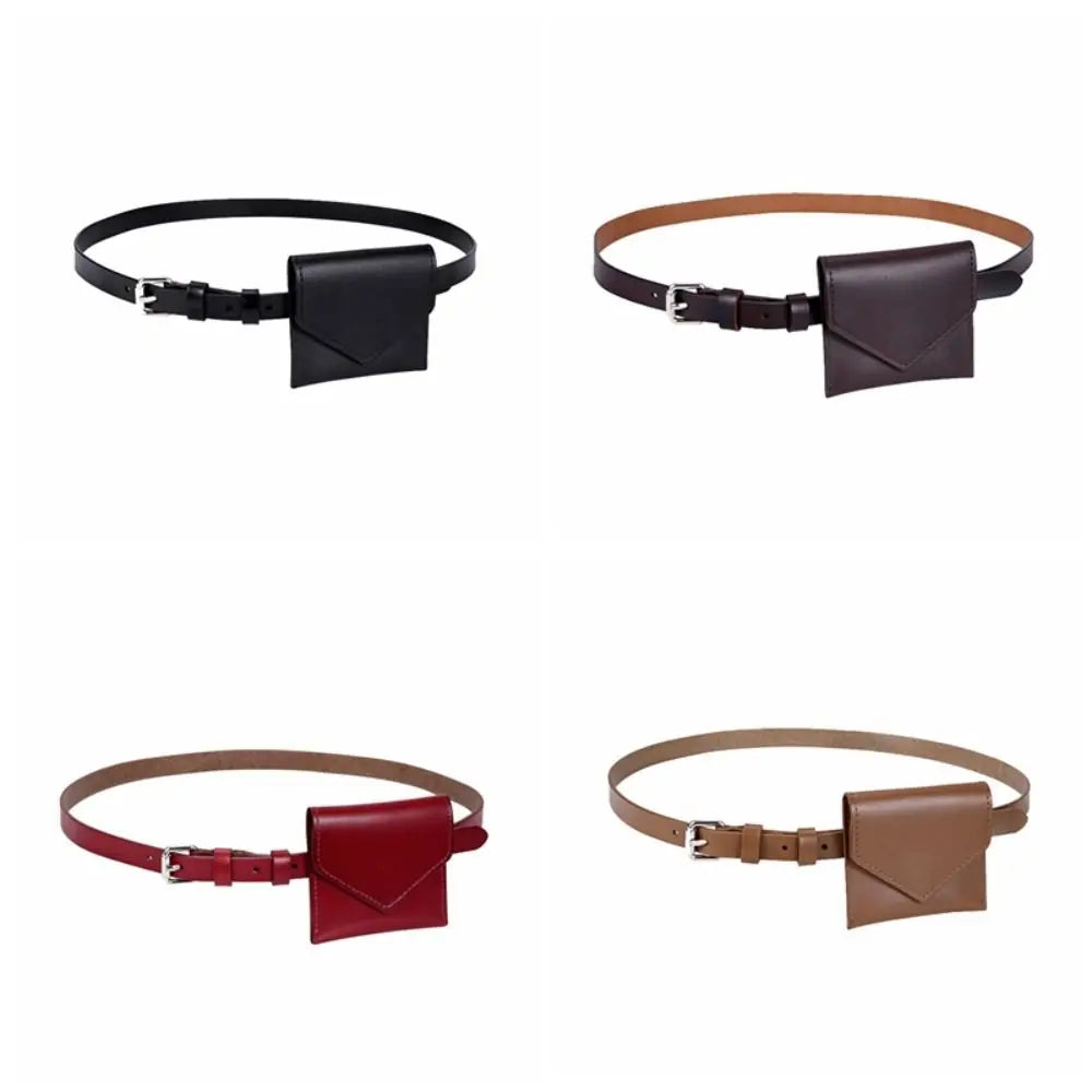 Fashion Korean Style Women Waist Bag Solid Color PU Belt Envelope Waist Bag Clutch Bag Card Pocket Small Card Bag Outdoor