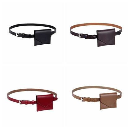 Fashion Korean Style Women Waist Bag Solid Color PU Belt Envelope Waist Bag Clutch Bag Card Pocket Small Card Bag Outdoor