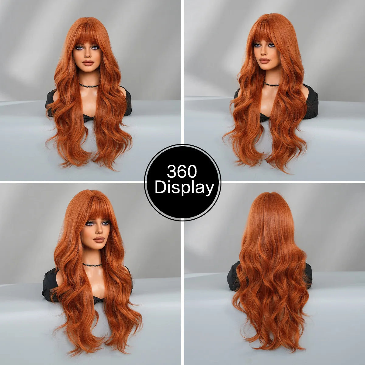 New fashion orange synthetic wig with fringe long curly hair festival daily wig high temperature silk full head cover