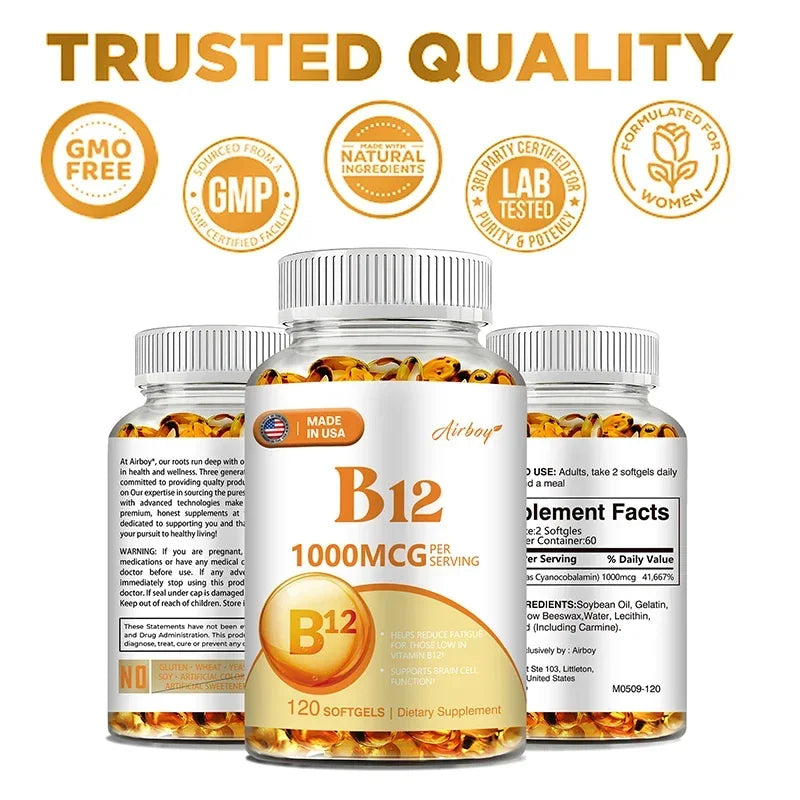 Vitamin B12 1000mcg - Benefits Brain & Heart Function, Memory, Learning, Helps Boost Natural Energy