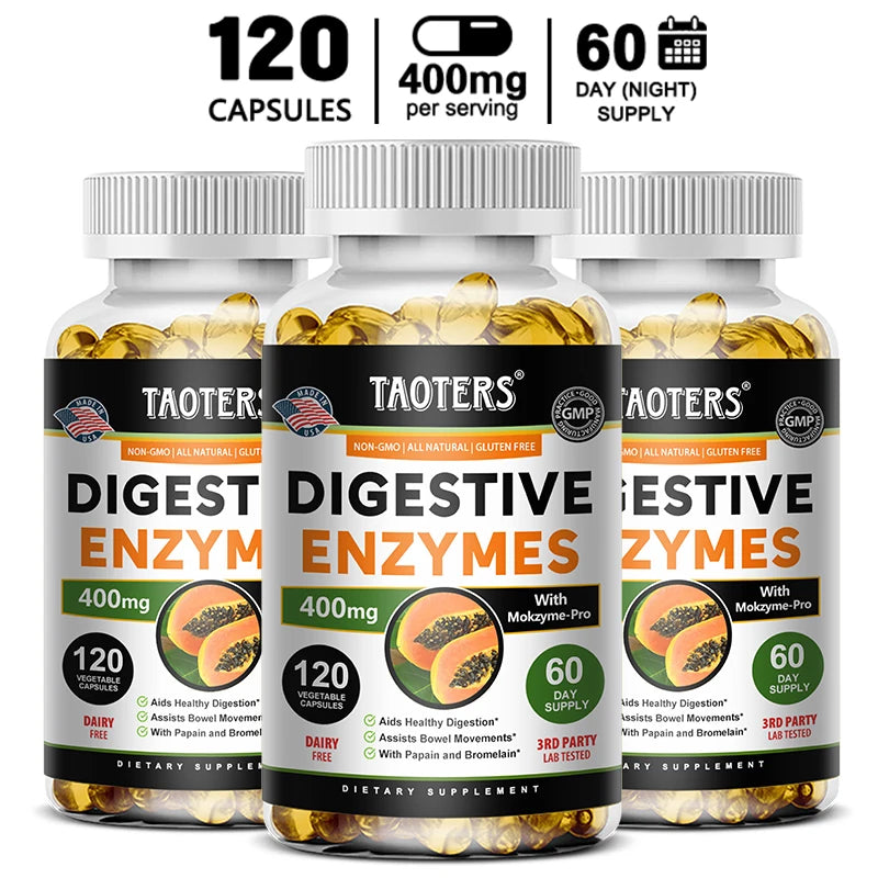 Digestive Enzyme Supplement, Beneficial Bacteria Support Immune, Digestive & Cardiovascular Health, 60 Capsules