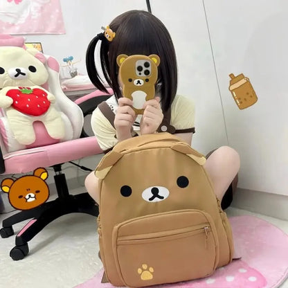 Cute Rilakkuma Backpack Anime Cartoon Embroidery Backpack Stylish Large-Capacity Student School Bag Nylon Multifunctional Bags