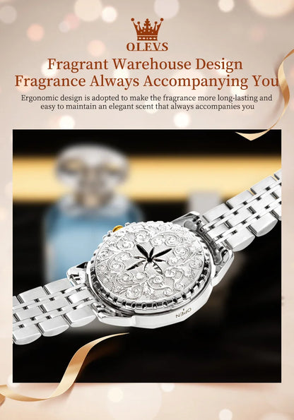 OLEVS 9931X Womens Perfume Watch Rhombic Quartz Watch Stainless Steel Waterproof Ladies Date Watch Gifts Original Elegant New