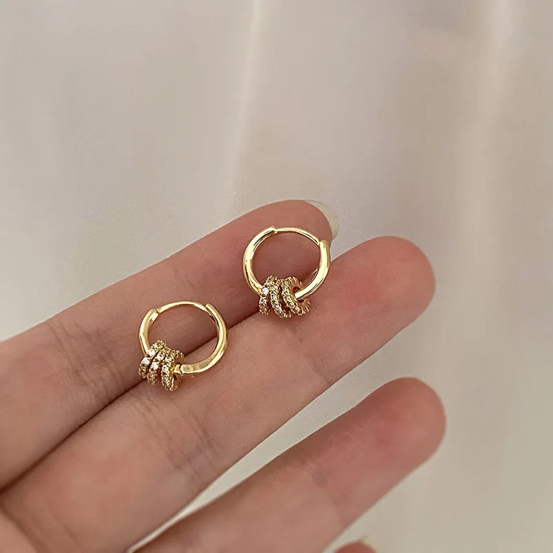 Trendy Gold Plated Geometric Gear Shape Circle Hoop Earrings for Women Girl Fashion Zircon Jewelry Buckle Type Badiee Stylez