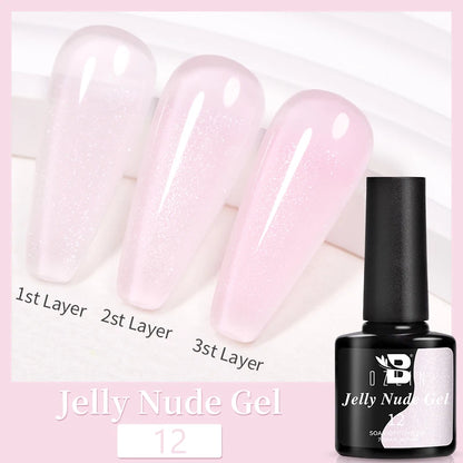AWStorG15ml 2 IN 1 Crystal Top Coat Transparent Soak Off UV LED Nails Art Manicure Gel Nail Polish Varnishes Primer Function Gel Jelly Nude 12