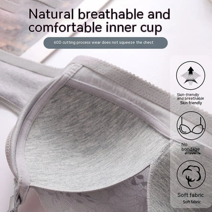 Women Large Size Bustier Underwear Women Thin Non-steel Ring Brassiere Mum Gathering Top Support Bra Mother Comfortable Brassier