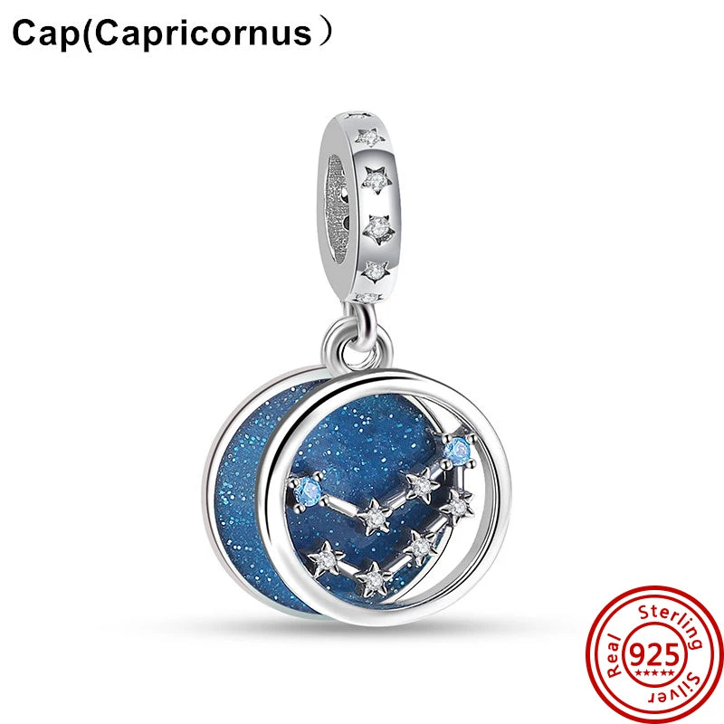 Authentic 925 Sterling Silver Sparkling Aries Leo Scorpio 12 Zodiac Signs Constellation Charm Beads Fit Pantaro Bracelet Jewelry N480