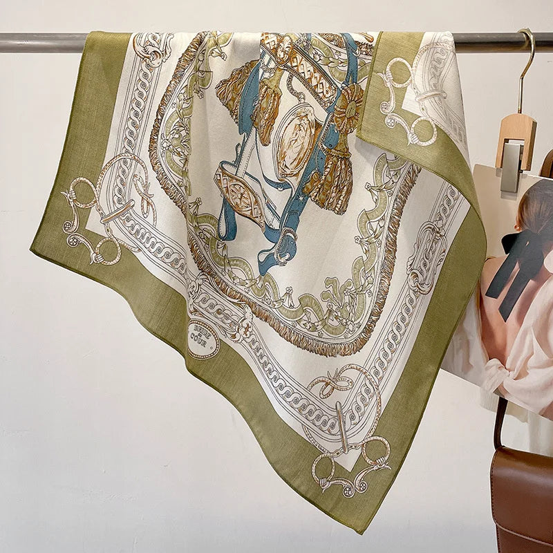 Fashion 70cm Cotton Square Scarf Women Floral Print Design Bandanas Lady Scarves Headband Accessories Handkerchief Hair QME200-02 65x65cm