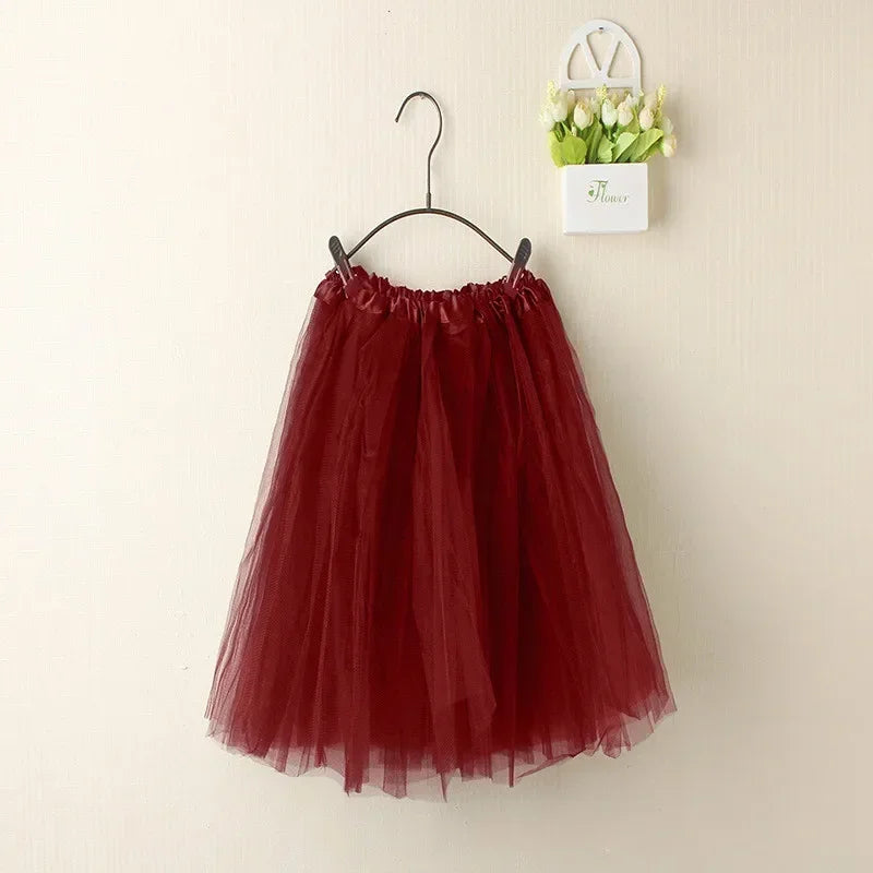 Women Summer Vintage Tulle Skirt Adult Fancy Ballet Dancewear Party Costume Ball Gown Mini Skirt Claret One Size