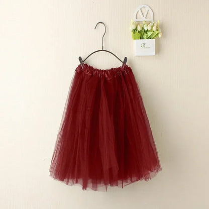 Women Summer Vintage Tulle Skirt Adult Fancy Ballet Dancewear Party Costume Ball Gown Mini Skirt Claret One Size