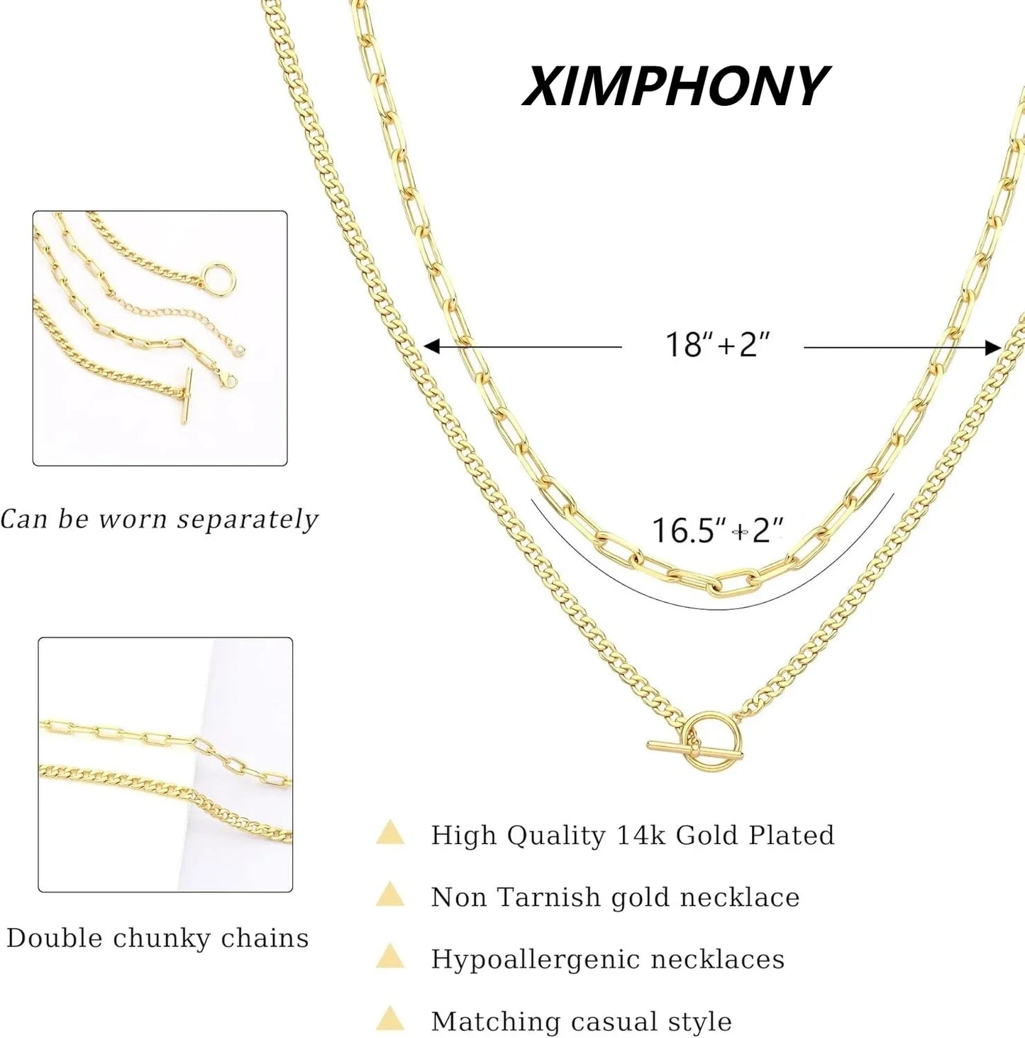 Gold Layered Necklace for Women K Gold Plated Necklace Women Cuban Link Paperclip Chain Toggle Clasp Necklace Jewelry for Women