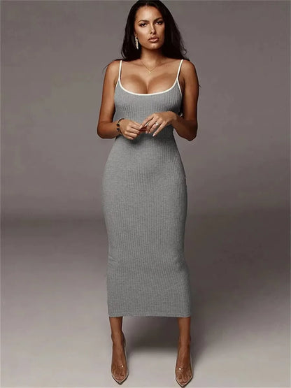 Women's summer style pit striped knitted camisole dress, women's sexy exposed backpack hip dress