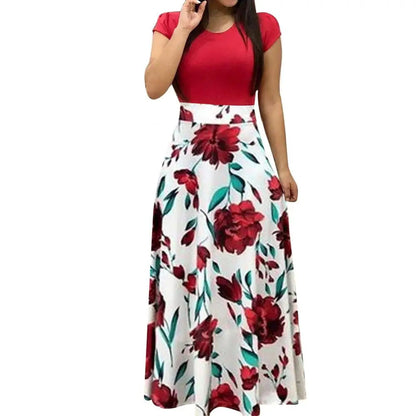 Elegant Women's Long Dress Flower Retro Printed Patchwork Long Sleeve Banquet Maxi Robe S-5XL Badiee Stylez