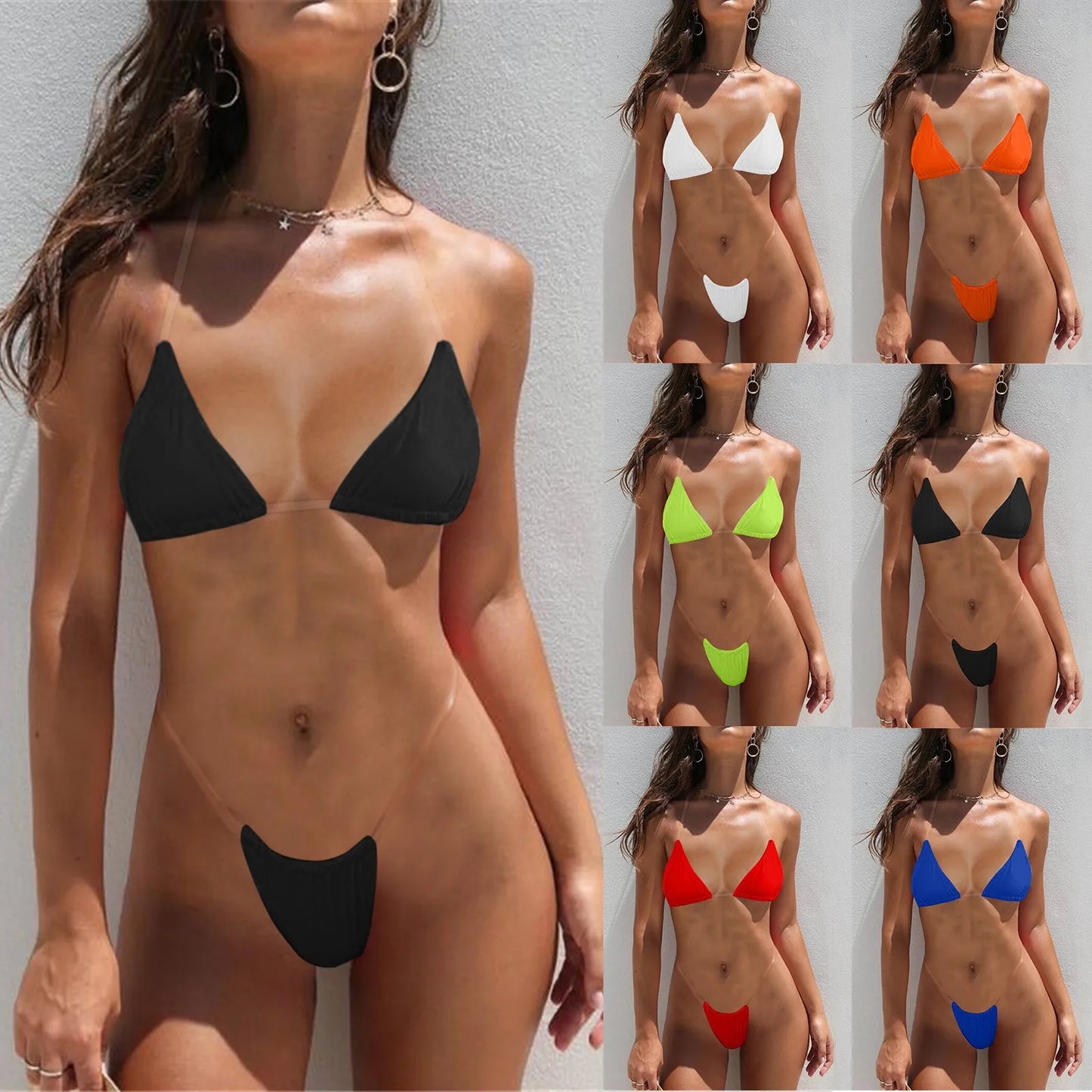 Transparent Belt Ultra Sexy Bikini Set Solid Color Backless Comfortable Swimwear High Leg Cut Female Underwear купальник женский