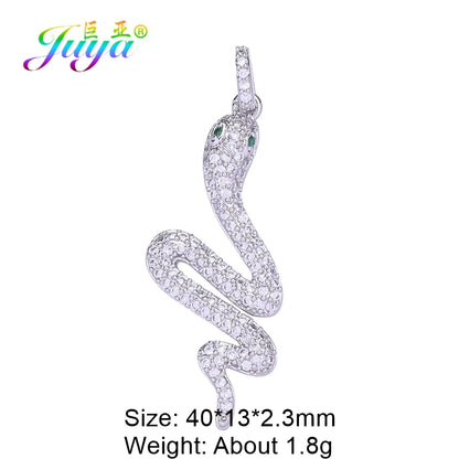 Juya Handmade Luxury Rainbow Zirconia 18K Gold Plated Decoration Snake Charms For DIY Fashion Talisman Jewelry Making Supplies White Gold 1 CHINA