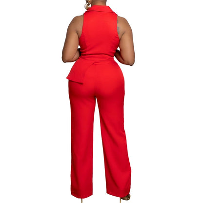 Elegant Blazer Jumpsuits Summer Clothes Women Sleeveless V-Neck Straight Pants Rompers Playsuits OL Style One Pieces Overalls Badiee Stylez