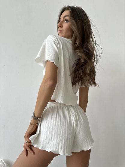 Muzuleva Summer New Women's Short Sleeved Shorts Pajama Set Elegant Jacquard Weave Breathable Homewear Daily Lounge & Sleep