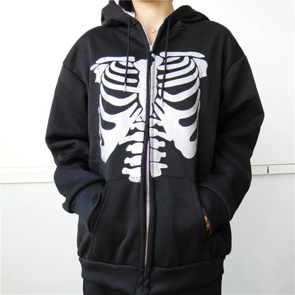 Y2K Rhinestone Cobweb Zip Up Oversized Sweatshirt 2022 Autumn Goth Hoodie Men Women Grunge Hooded Jacket Streetwear Y2K Clothing