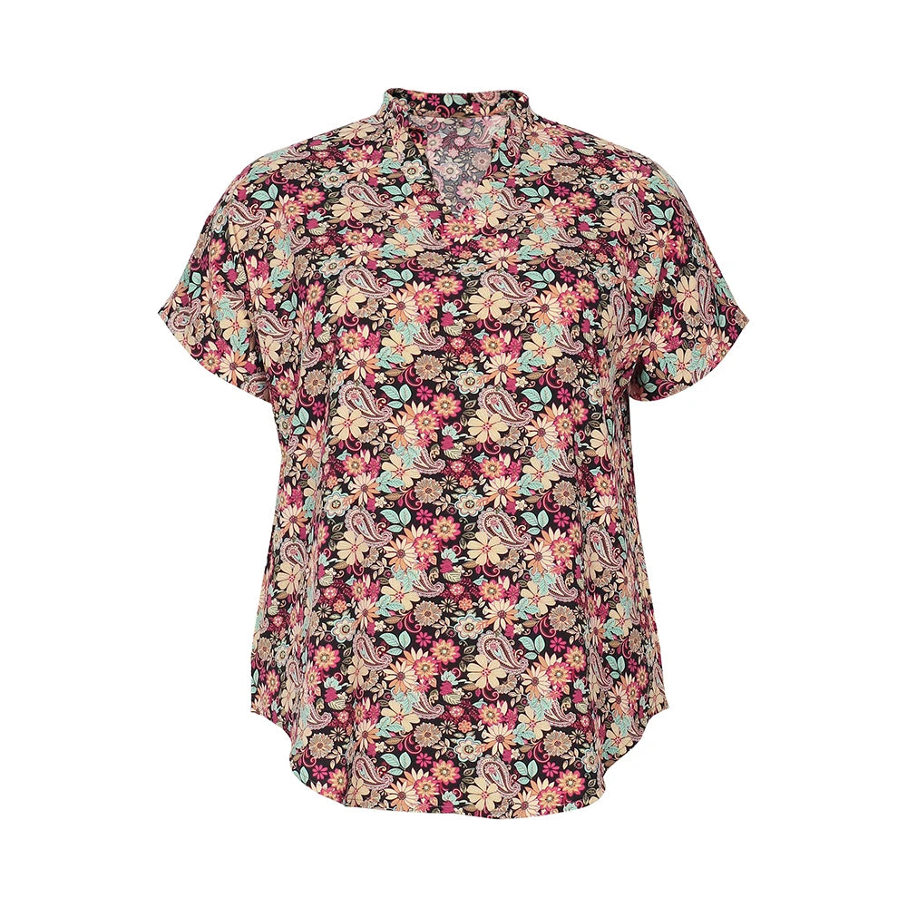 Plus Size 2024 Summer New Women's Floral T Shirt Loose Casual High Neck Summer Best Choice