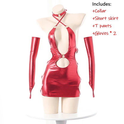 Sato Kuki Ntr Kanolo Mizuki Cosplay Costumes After Party Dopamine Spicy Girl Leather Dress Garter Lace Up Hollow Out Lingerie Red One Size