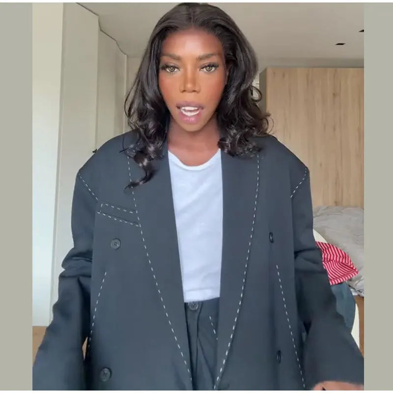 Casual Women's Blazer Pant Suits Loose Lapel Doube-Breasted Top Straight Pants Lady Set 2025 Autumn New 2 Pieces Sets Women Badiee Stylez