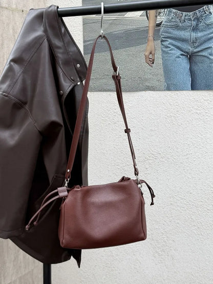 Ladies' New Premium Full-Grain Wrinkled Leather Crossbody Bag - Women's Chic Shoulder Commuter Bag with Organizer Pockets