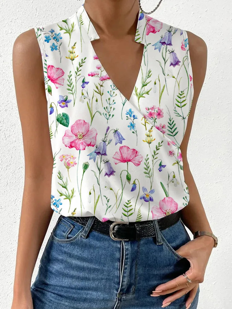 Fashion Stand Neck Sleeveless Women Tops And Blouses Floral Print Tank Top Femme 2023 Summer Casual Office Vintage Womens Blouse 6
