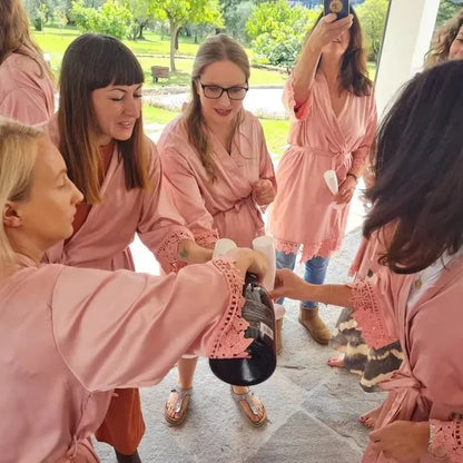 Personalised Robe Green Custom Bridal Robe Wedding Bridesmaid Kimono Sage Green Bathrobes Silky & Lace Detail Bridal Party Dress