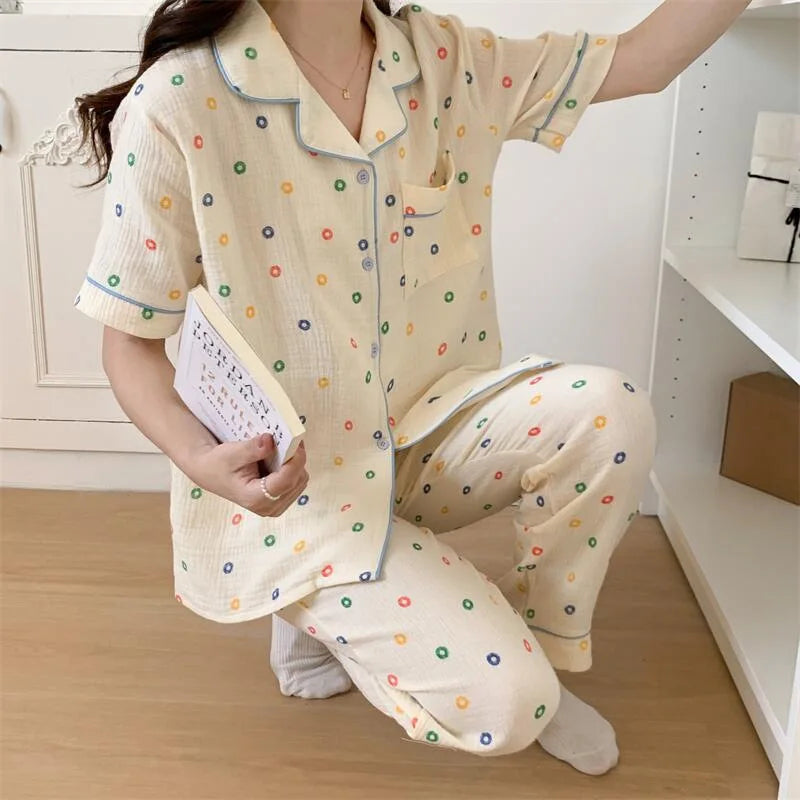 Summer Women's New Net Red Foam Pajamas Loungewear Teenage Students Pajamas Loungewear Short Sleeve Trousers Sweet Casual Set