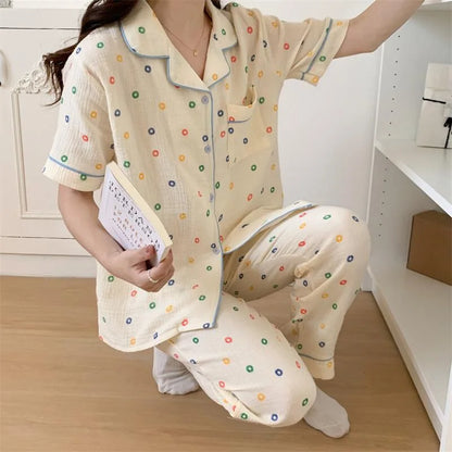 Summer Women's New Net Red Foam Pajamas Loungewear Teenage Students Pajamas Loungewear Short Sleeve Trousers Sweet Casual Set