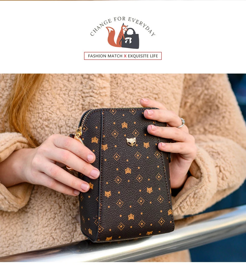 FOXER Woman Small Monogram Cellphone Bag Vintage Shoulder Bag Girl Mini Crossbody Bag PVC Lady Messenger Bag Gift for Wife,Lover