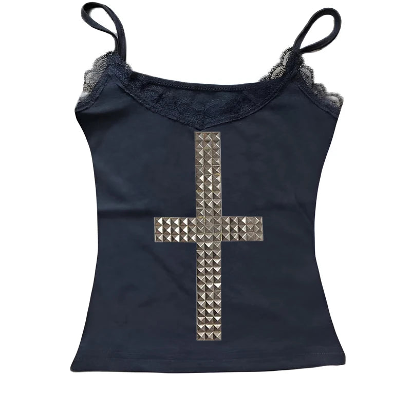 Emo Kpop Goth Baby Tees Women 90s Vintage Clothing T-shirts Kawaii Girl Harajuku Cross Hot Stamping Y2k Clothes Streetwear white05