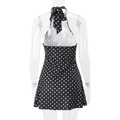 Candyhot Polka Dot Elegant Off Shoulder Sleeveless Backless High Waist Halter Mini Dress Y2K Summer Fashion Club Party Vestidos