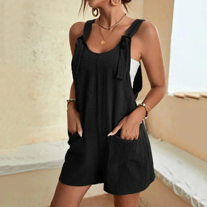Summer Plus Size Women's Jumpsuit Overalls Sleeveless Loose Sleeveless Wide Leg Overall Solid Casual Daily Romper with Pockets Black